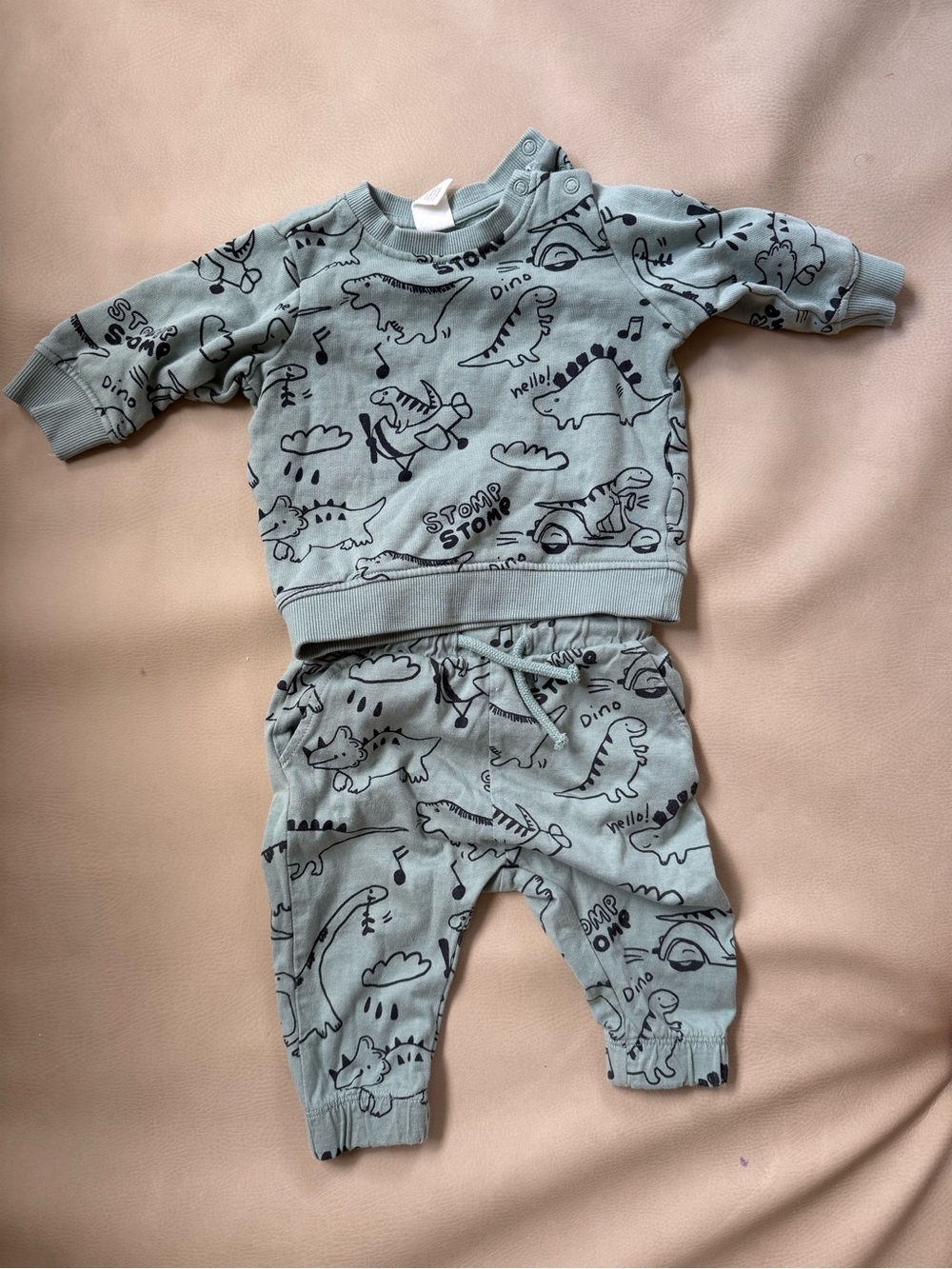 H&M Kids Sage Green Dino Print Sweatshirt & Joggers Set
